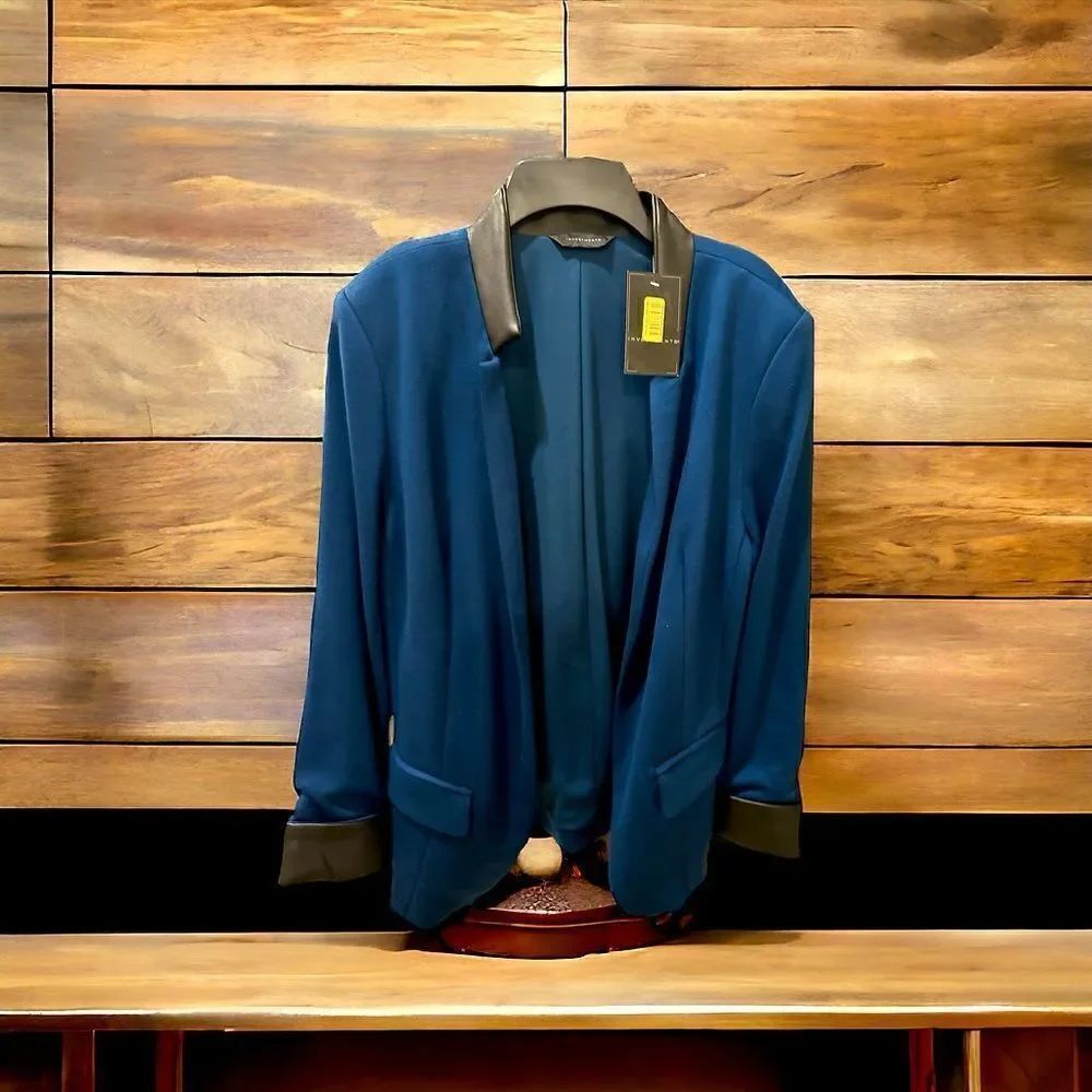 Investment Blazer, jacket, suit separates, cardigan open, faux leather accents - Picture 2 of 9